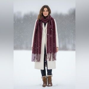 NEW by CHANCE Women's Burgundy Textured Fringe Winter Scarf Wrap